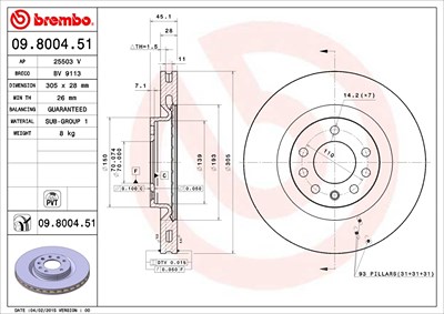 Brembo Bremsscheibe [Hersteller-Nr. 09.8004.51] für Opel, Vauxhall von BREMBO