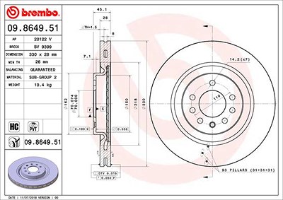 Brembo 1x Bremsscheibe [Hersteller-Nr. 09.8649.51] für Opel, Vauxhall von BREMBO