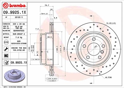Brembo 1x Bremsscheibe [Hersteller-Nr. 09.9925.1X] für BMW von BREMBO