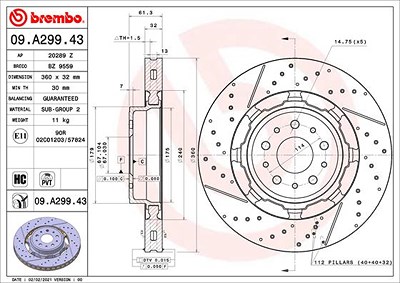 Brembo 1x Bremsscheibe [Hersteller-Nr. 09.A299.43] für Maserati von BREMBO