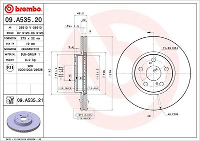 Brembo Bremsscheibe [Hersteller-Nr. 09.A535.21] für Subaru, Toyota von BREMBO