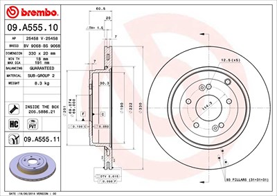 Brembo Bremsscheibe [Hersteller-Nr. 09.A555.11] für Hyundai von BREMBO