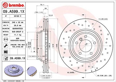 Brembo Bremsscheibe [Hersteller-Nr. 09.A599.1X] für BMW von BREMBO