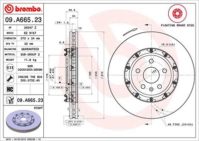 Brembo Bremsscheibe [Hersteller-Nr. 09.A665.23] für Cadillac, Chevrolet von BREMBO