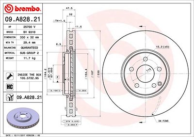 Brembo Bremsscheibe [Hersteller-Nr. 09.A828.21] für Mercedes-Benz von BREMBO