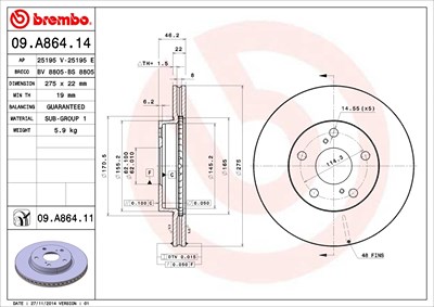 Brembo Bremsscheibe [Hersteller-Nr. 09.A864.11] für Toyota von BREMBO