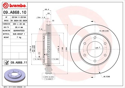Brembo Bremsscheibe [Hersteller-Nr. 09.A868.11] für Fiat, Mitsubishi von BREMBO