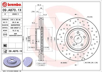 Brembo 1x Bremsscheibe [Hersteller-Nr. 09.A870.1X] für Subaru von BREMBO