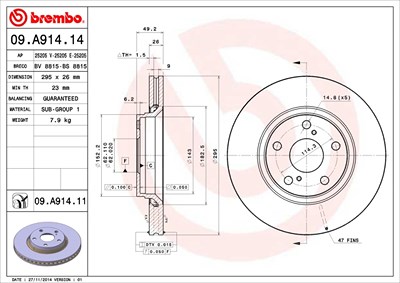 Brembo Bremsscheibe [Hersteller-Nr. 09.A914.11] für Toyota von BREMBO