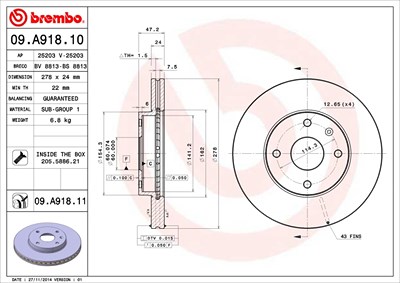 Brembo Bremsscheibe [Hersteller-Nr. 09.A918.11] für Chevrolet, Daewoo von BREMBO