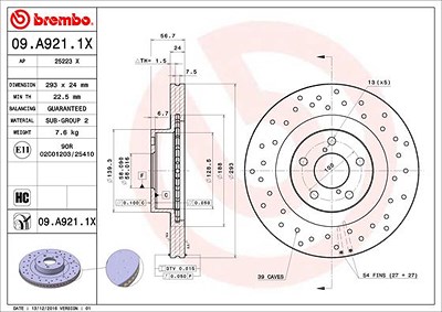 Brembo Bremsscheibe [Hersteller-Nr. 09.A921.1X] für Subaru, Toyota von BREMBO