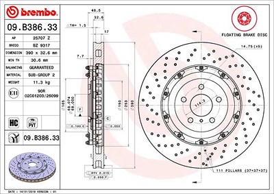 Brembo Bremsscheibe [Hersteller-Nr. 09.B386.33] für Nissan von BREMBO