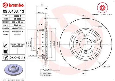 Brembo 1x Bremsscheibe [Hersteller-Nr. 09.C403.13] für BMW von BREMBO
