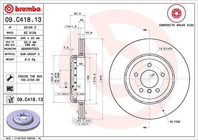 Brembo 1x Bremsscheibe [Hersteller-Nr. 09.C418.13] für BMW von BREMBO