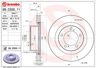 Brembo 1x Bremsscheibe [Hersteller-Nr. 09.C500.11] für Toyota von BREMBO