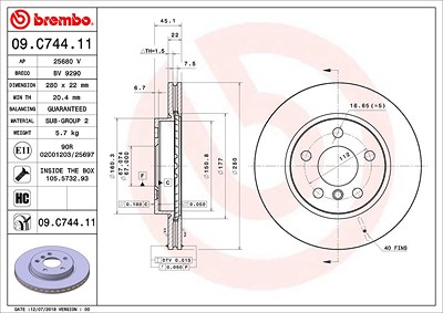 Brembo Bremsscheibe [Hersteller-Nr. 09.C744.11] für BMW, Mini von BREMBO