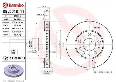 Brembo 1x Bremsscheibe [Hersteller-Nr. 09.D018.11] für Citroën, Fiat, Peugeot von BREMBO