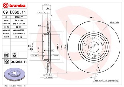 Brembo 1x Bremsscheibe [Hersteller-Nr. 09.D062.11] für Jaguar von BREMBO