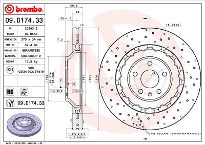 Brembo Bremsscheibe [Hersteller-Nr. 09.D174.33] für Audi von BREMBO