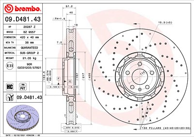 Brembo Bremsscheibe [Hersteller-Nr. 09.D481.43] für Audi von BREMBO
