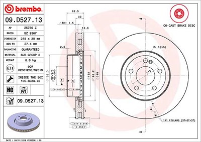 Brembo Bremsscheibe [Hersteller-Nr. 09.D527.13] für Mercedes-Benz von BREMBO