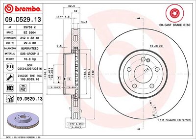 Brembo 1x Bremsscheibe [Hersteller-Nr. 09.D529.13] für Mercedes-Benz von BREMBO