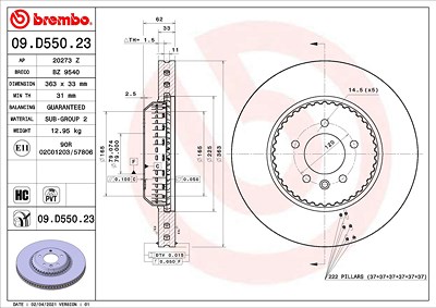 Brembo 1x Bremsscheibe [Hersteller-Nr. 09.D550.23] für Land Rover von BREMBO