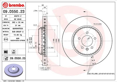 Brembo Bremsscheibe [Hersteller-Nr. 09.D550.23] für Land Rover von BREMBO