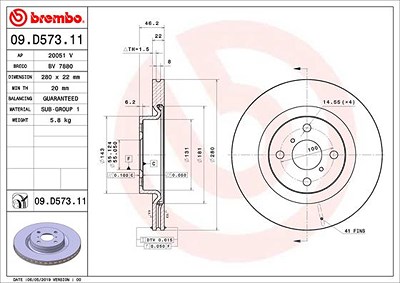 Brembo Bremsscheibe [Hersteller-Nr. 09.D573.11] für Toyota von BREMBO