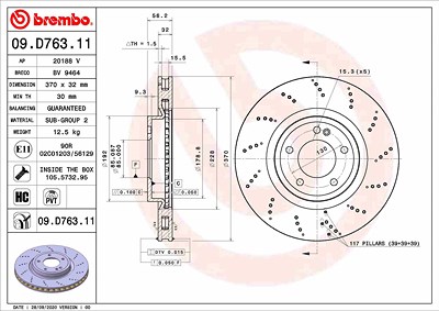 Brembo 1x Bremsscheibe [Hersteller-Nr. 09.D763.11] für Mercedes-Benz von BREMBO