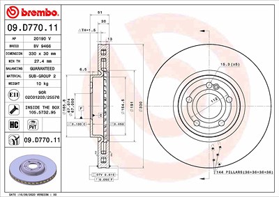 Brembo 1x Bremsscheibe [Hersteller-Nr. 09.D770.11] für Mercedes-Benz von BREMBO