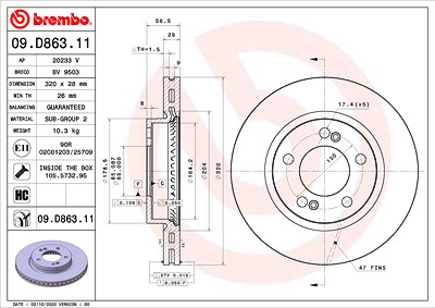 Brembo 1x Bremsscheibe [Hersteller-Nr. 09.D863.11] für Ssangyong von BREMBO