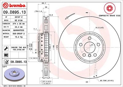 Brembo 1x Bremsscheibe vorne links [Hersteller-Nr. 09.D895.13] für BMW von BREMBO