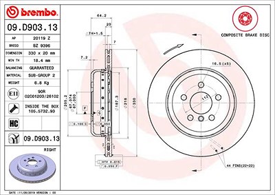 Brembo 1x Bremsscheibe [Hersteller-Nr. 09.D903.13] für BMW, Toyota von BREMBO