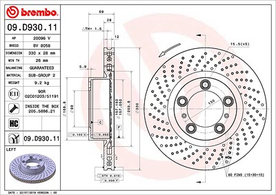 Brembo Bremsscheibe [Hersteller-Nr. 09.D930.11] für Porsche von BREMBO