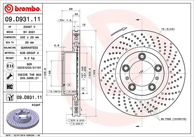 Brembo Bremsscheibe [Hersteller-Nr. 09.D931.11] für Porsche von BREMBO