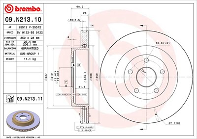 Brembo 1x Bremsscheibe [Hersteller-Nr. 09.N213.11] für Chrysler, Dodge, Jeep von BREMBO