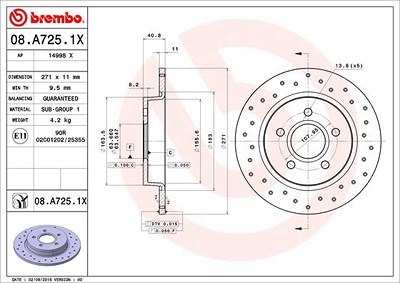 Brembo Bremsscheibe Hinterachse Voll [Hersteller-Nr. 08.A725.1X] für Ford von BREMBO