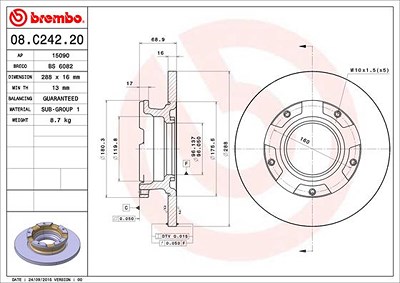 Brembo Bremsscheibe Hinterachse Voll [Hersteller-Nr. 08.C242.20] für Ford von BREMBO