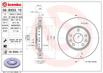 Brembo Bremsscheibe Vorderachse Belüftet [Hersteller-Nr. 09.B353.11] für Renault von BREMBO