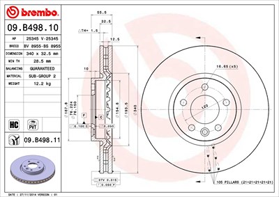 Brembo Bremsscheibe Vorderachse Belüftet [Hersteller-Nr. 09.B498.11] für VW von BREMBO
