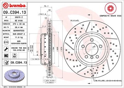 Brembo Bremsscheibe belüftet vorne [Hersteller-Nr. 09.C394.13] für BMW von BREMBO