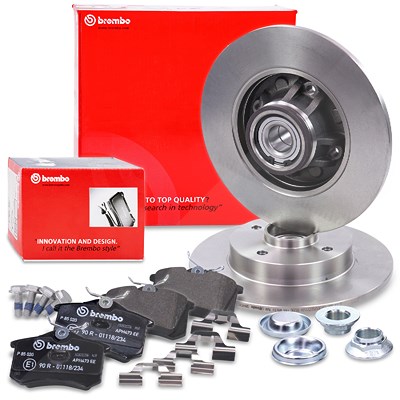 Brembo Bremsscheiben +Radlager +ABS-Ring +Bremsbeläge Hinterachse für Citroën, Ds, Peugeot von BREMBO