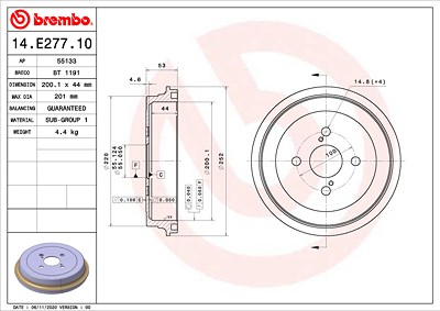 Brembo Bremstrommel [Hersteller-Nr. 14.E277.10] für Toyota von BREMBO