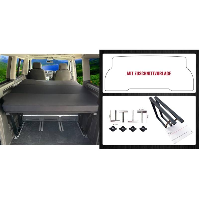 BREMER SITZBEZÜGE Klappmatratze & Pulverbeschichtete Multiflexboard Konsole kompatibel mit VW Multivan T5 T6 T6.1 / T5 Zubehör / T6 Bettverlängerung/Höhe 51cm 2 Stück in Schwarz von BREMER SITZBEZÜGE