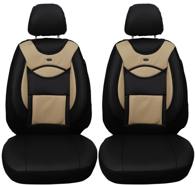 BREMER SITZBEZÜGE Maß Auto Kunstleder Schonbezüge kompatibel mit Ford Transit 6 Fahrer & Beifahrer ab 2006-2013 / Textilleder Schonbezug Set Autositzbezüge 2er Pack in Schwarz/Beige (D107) von BREMER SITZBEZÜGE