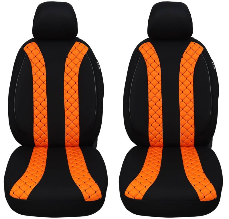 BREMER SITZBEZÜGE Maß Auto Schonbezüge kompatibel mit FIAT 500L Fahrer & Beifahrer Set ab 2012-2017 / Auto Sitzbezüge Schonbezug Set Autositzbezüge 2er Pack in Schwarz/Orange (N305) von BREMER SITZBEZÜGE