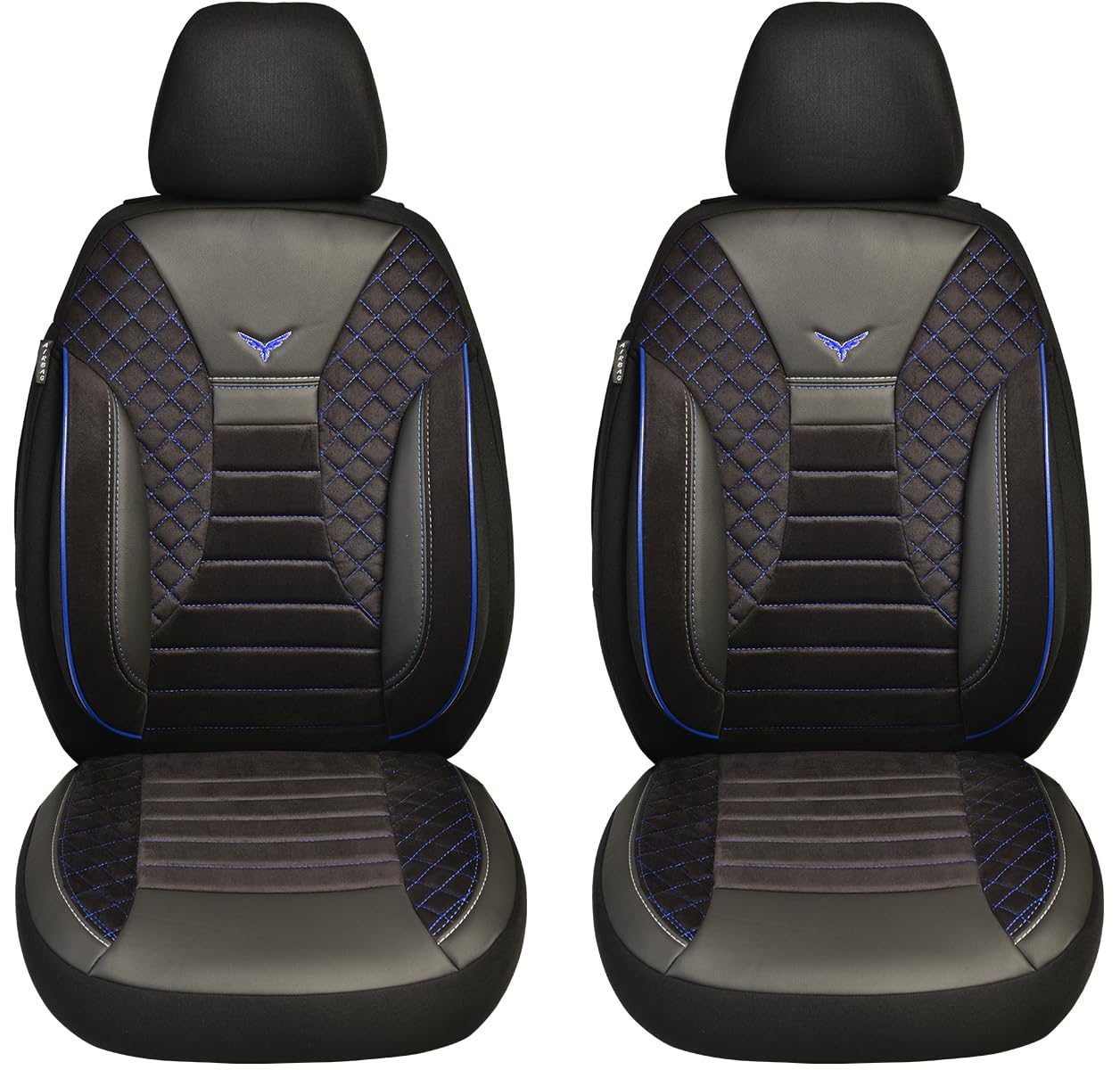 BREMER SITZBEZÜGE Maß Auto Schonbezüge kompatibel mit Mazda CX-5 2. Gen. Fahrer & Beifahrer Set ab 2017 / Auto Schonbezug Velour Kunstleder Set 2er Pack in Schwarz/Blaue Naht (PS806) von BREMER SITZBEZÜGE