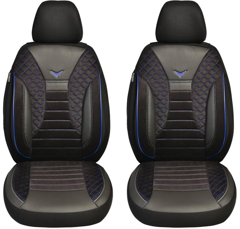 BREMER SITZBEZÜGE Maß Auto Schonbezüge kompatibel mit Mazda CX-5 2. Gen. Fahrer & Beifahrer Set ab 2017 / Auto Schonbezug Velour Kunstleder Set 2er Pack in Schwarz/Blaue Naht (PS806) von BREMER SITZBEZÜGE