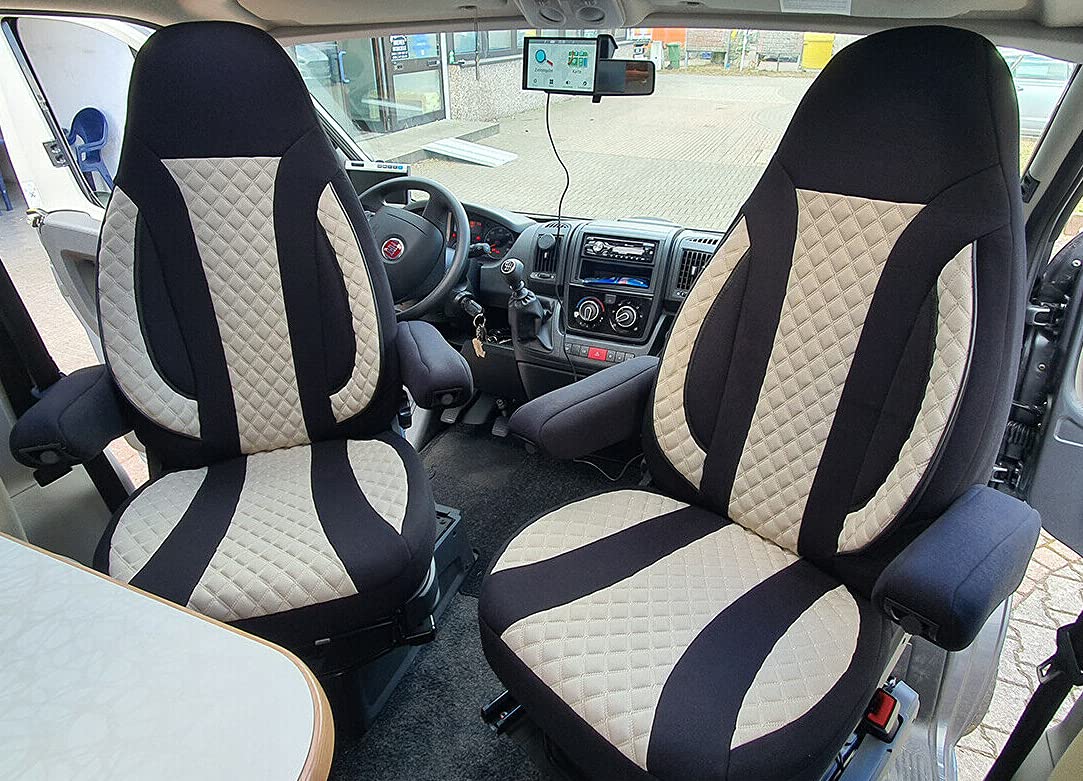 BREMER SITZBEZÜGE Maß Piloten Schonbezüge Sitzbezüge kompatibel mit Wohnmobil Ducato Weinsberg Adria Dethleffs Zubehör | 2er Schonbezug Set inkl. Armlehnen-Bezüge in Schwarz/Beige | WPL410 BREMER SITZBEZÜGE Maß Piloten Schonbezüge Sitzbezüge kompatibel mit Wohnmobil Ducato Weinsberg Adria Dethleffs Zubehör | 2er Schonbezug Set inkl. Armlehnen-Bezüge in Schwarz/Beige | WPL410 von BREMER SITZBEZÜGE